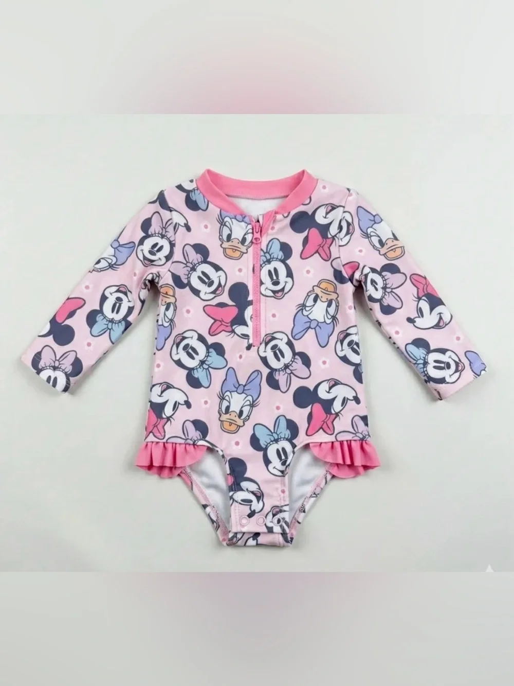 Disney Baby Girls Minnie Mouse Daisy Duck One Piece Rash Guard Swimsuit 6M Snaps